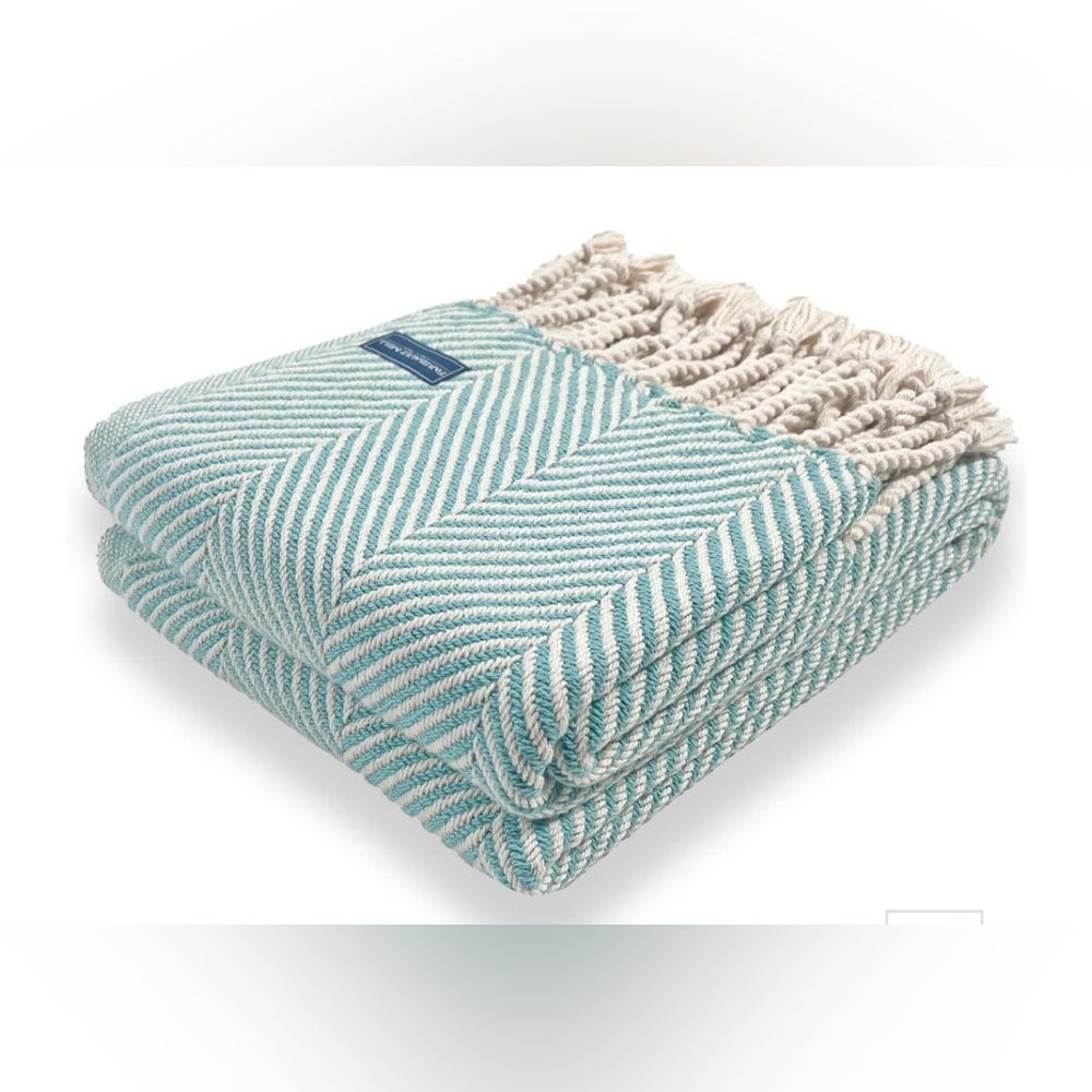 NEW NWOT BRAHMS MOUNT MONHEGAN 100% COTTON THROW W. FRINGE BLANKET, 48x70”
